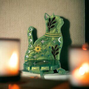 Handcrafted resin, cat wall shelf, candle holder, Mystic whimsical